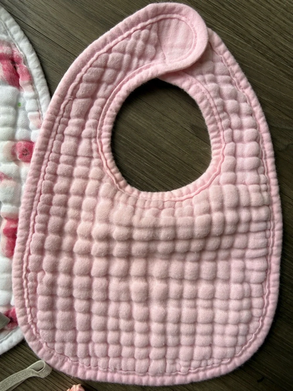 Baby Girl Quilted Bib Set with Pink and Floral Prints and 4 baby headbands